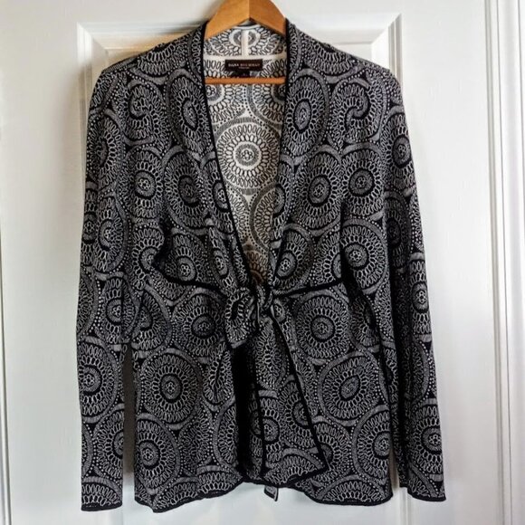 Dana Buchman Geometric Print Cotton Knit Tie Waist Cardigan - Picture 1 of 7